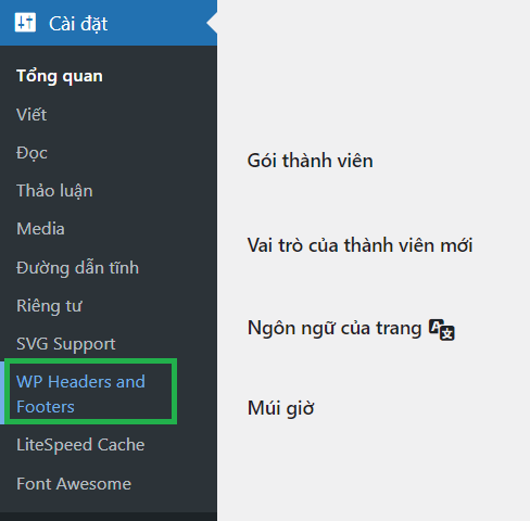 Cài đặt plugin header and footer